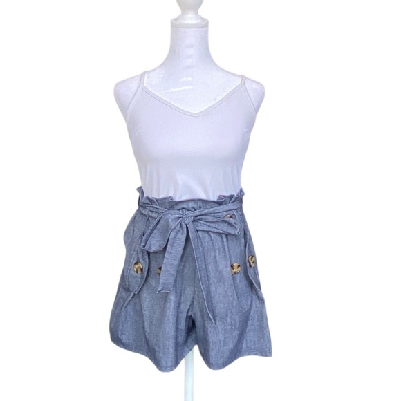 FOREVER 21 WHITE AND DENIM LOOK ROMPER WITH SASH - Picture 1 of 7